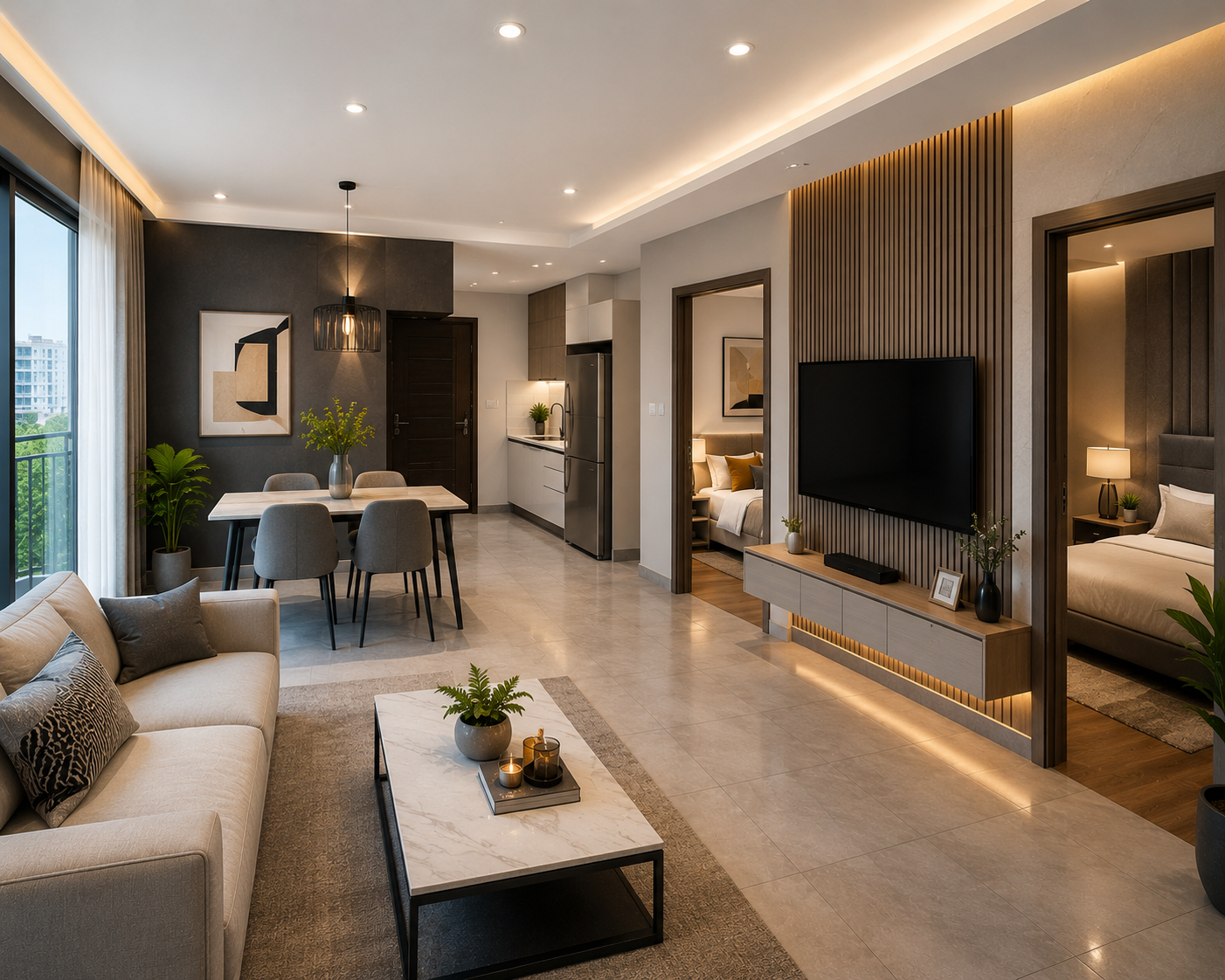 Completed full renovation interior with finished walls, floors and fittings