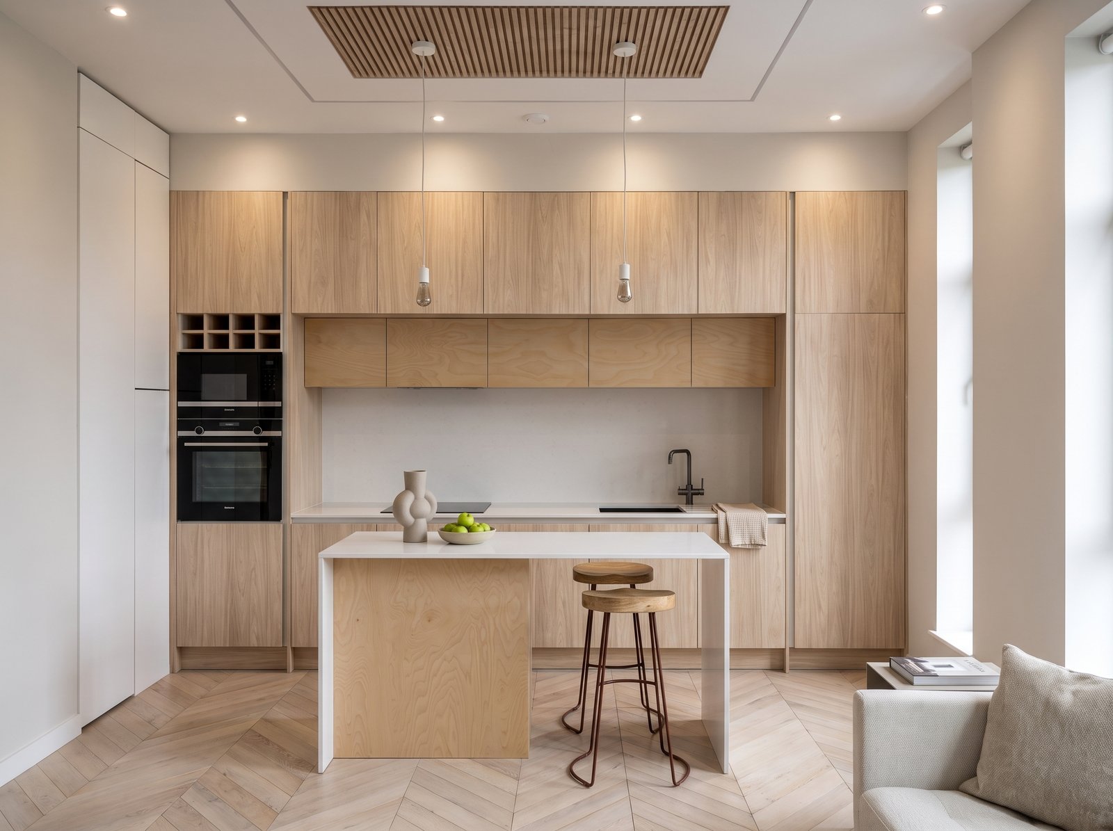 Completed room refurbishment with finished surfaces and interior detailing